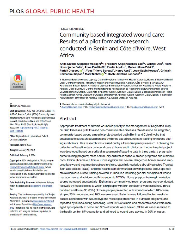Community based integrated wound care: Results of a pilot formative research conducted in Benin and Coˆte d’Ivoire, West Africa