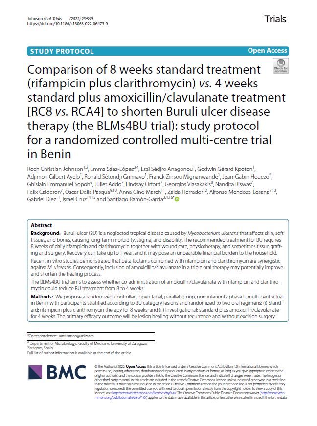 Comparison of 8 weeks standard treatment vs. 4 weeks standard plus amoxicillin/clavulanate treatment to shorten Buruli ulcer disease therapy